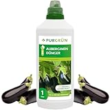 Purgrün® Bio-Auberginen-Dünger 1 Liter – Organische Rezeptur – Premium-Flüssigdünger – NPK 4+1+7 – Mit Algenextrakt & Vinasse – Extra Kalium für große Auberginen – Ohne tierische Inhaltsstoffe