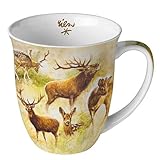 Ambiente Teetasse Kaffeetasse Becher Mug 0,4l Wildtiere Rehe im Herbst Fine Bone China Porzellan