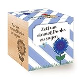 Feel Green 296695 Celebrations Ecocube, Kornblume Bio Samen, Holzwürfel Mit Lasergravur «Zeit Um Einmal Danke Zu Sagen», Nachhaltige Geschenkidee, Anzuchtset, Made in Austria