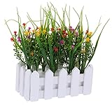Ipetboom Holzzaun Künstliche Blumen Set mit Bonsai Garten Dekoration Weiß und Bunte Sternblumen Pflegeleichte Deko Pflanzen für Wohnzimmer Büro und Außenbereich
