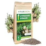 Purgrün® Zypressen-Dünger 1 kg – Sattgrüne Nadeln dank Magnesium – Schnelles, gesundes Wachstum – Verbessert die Bodenqualität – Erhöht die Widerstandskraft – Koniferendünger für ca 20 Pflanzen